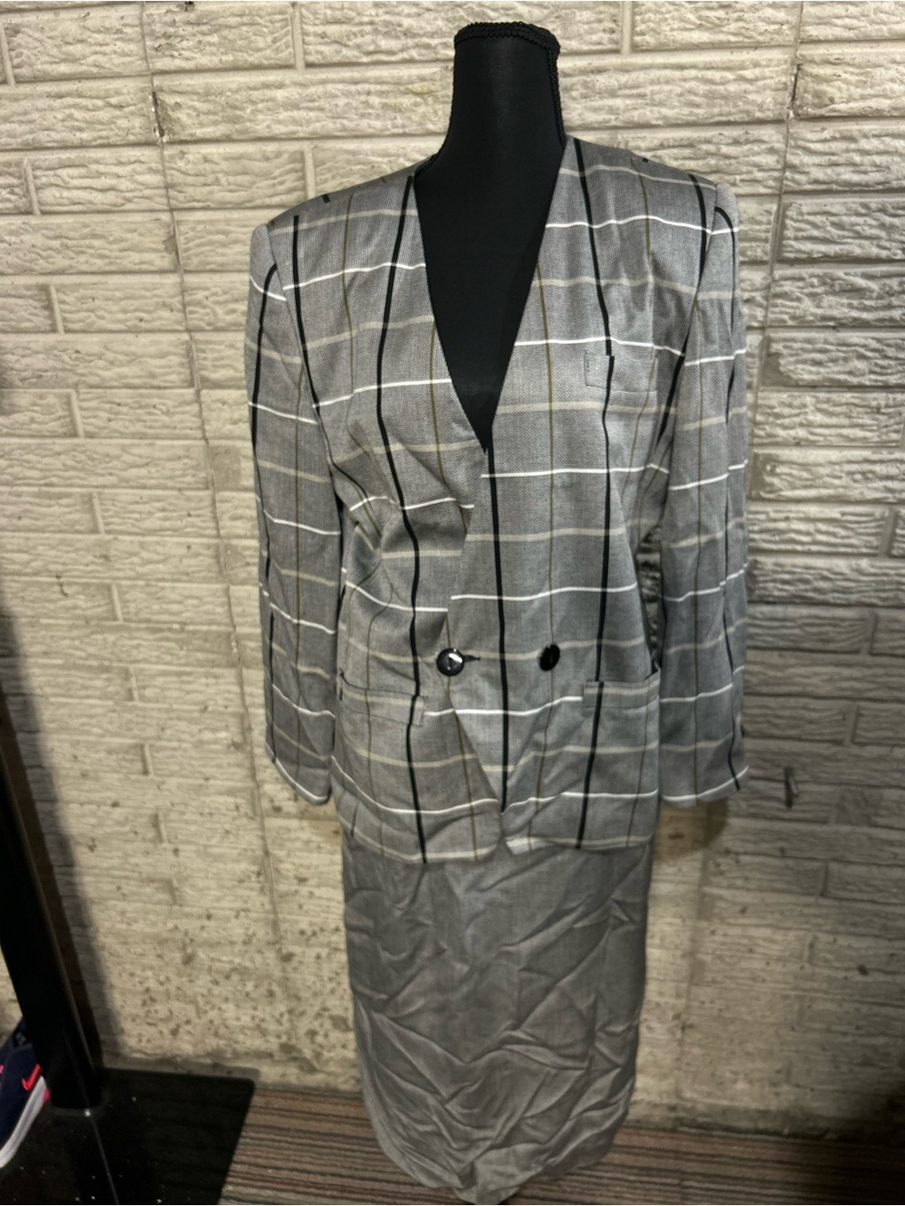 Michelle Stuart Plaid Skirt Suit Blazer and Midi Skirt Size 12
